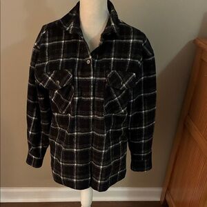 Women's Black Plaid Button thick shirt size m